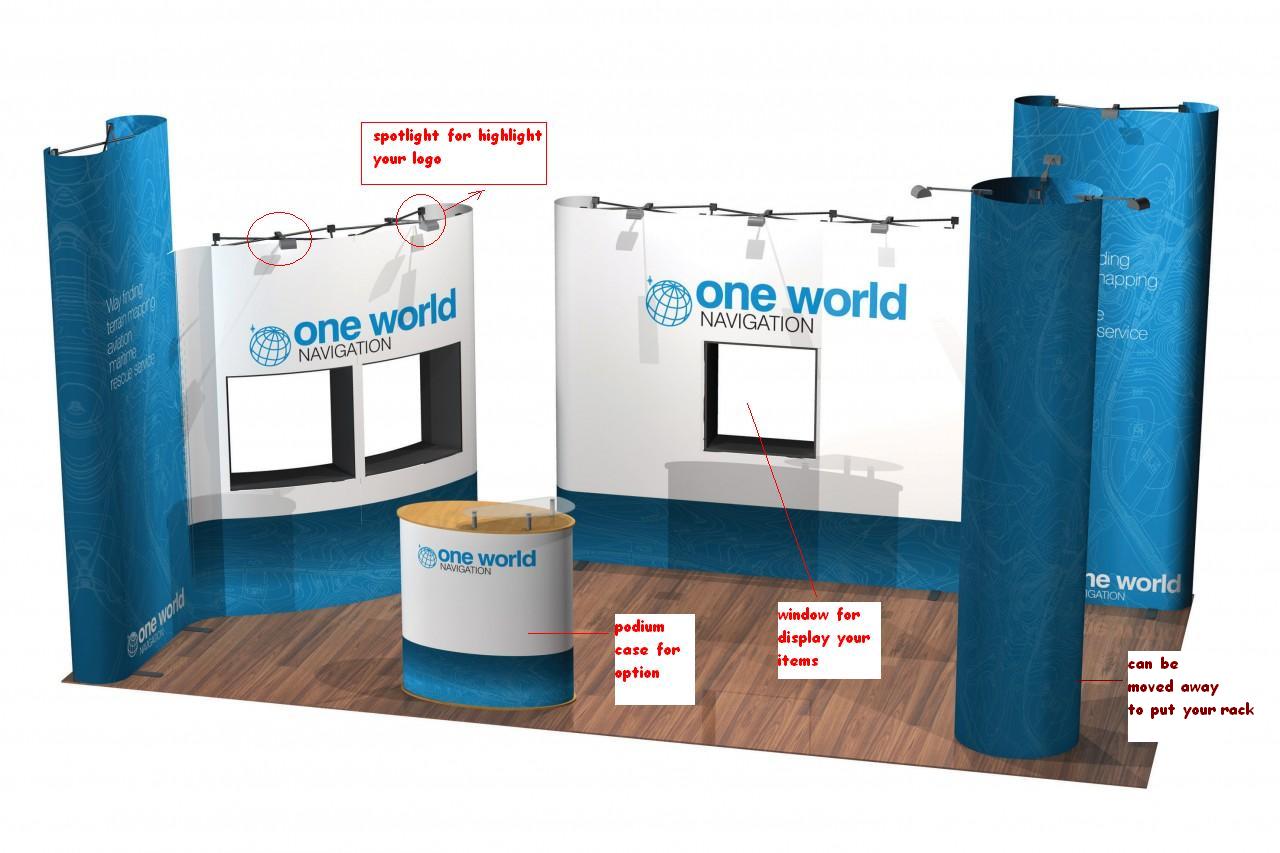 portable aluminum trade show stand with shelves